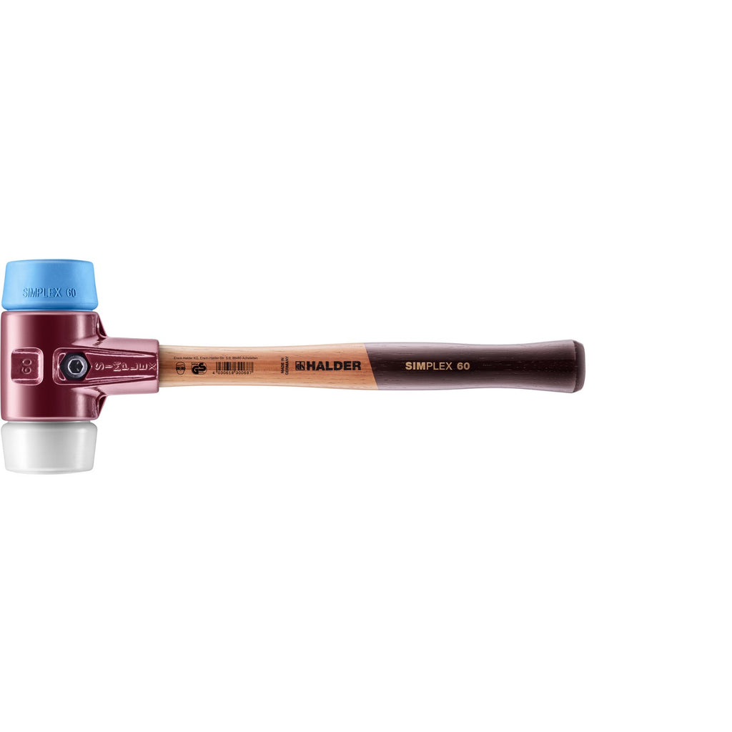 Halder 3017.051 Simplex Mallet – 1.5 Lb, Oversized Soft Blue Rubber & Superplastic Replaceable Faces, Non-Marring, Cast Iron Housing