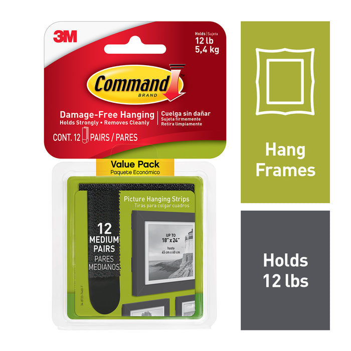 Command Medium Black Picture Hanging Strips Value Pack 17204BLK-12ES