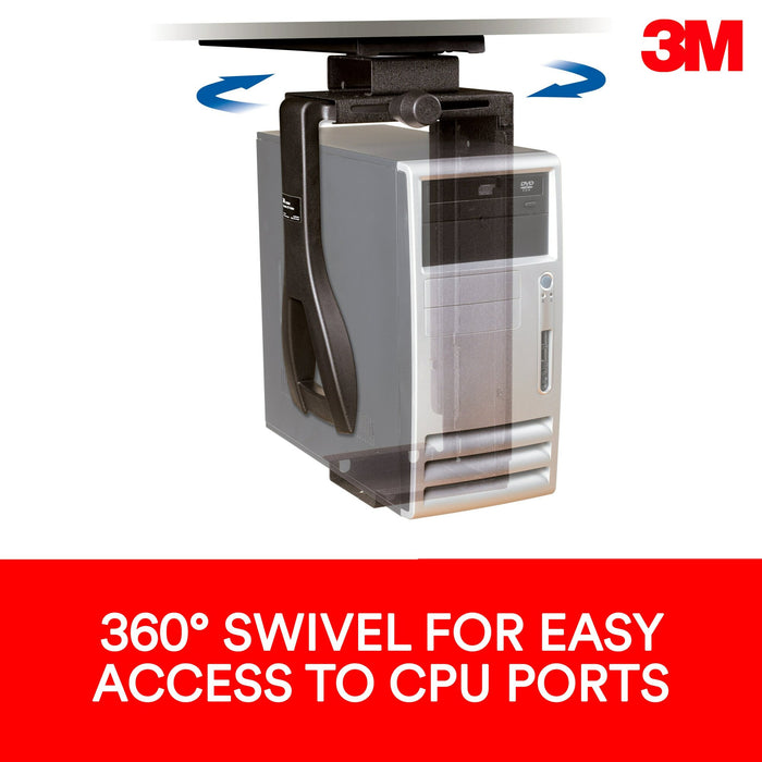 3M Adjustable Under-desk CPU Holder with 360 Degree Swivel, Black,CS200MB