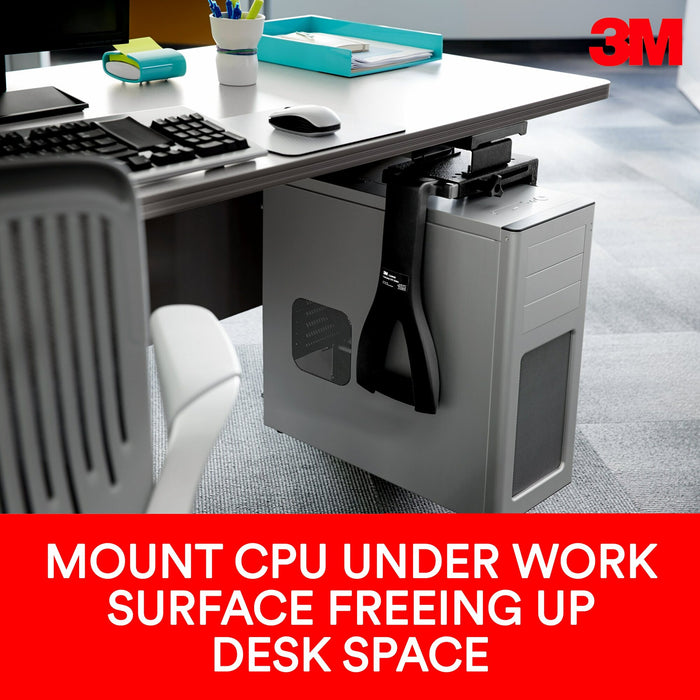 3M Adjustable Under-desk CPU Holder with 360 Degree Swivel, Black,CS200MB