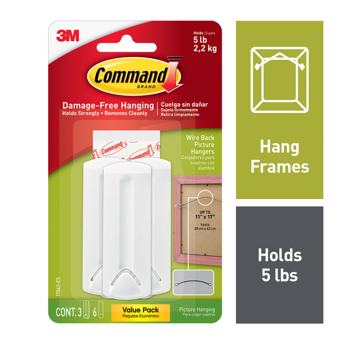 Command Wire Back Picture Hangers Value Pack 17043-ES, 3 hangers, 6 strips