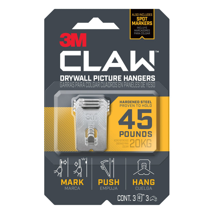 3M CLAW Drywall Picture Hanger 45 lb with Temporary Spot Marker 3PH45M-3ES