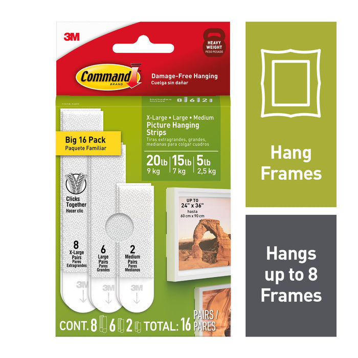 Command White Picture Hanging Strip Mixed Pack 17218-16ES, 16 Pairs