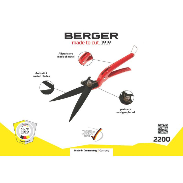 Berger Tools 2200 Lawn Edge Scissors, Grass Non-Stick Coated Blades Hand Shears
