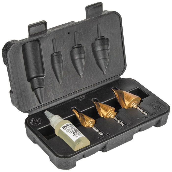 Klein Tools 25951 Step Bit Kit, Spiral Double-Fluted, VACO, 3-Piece