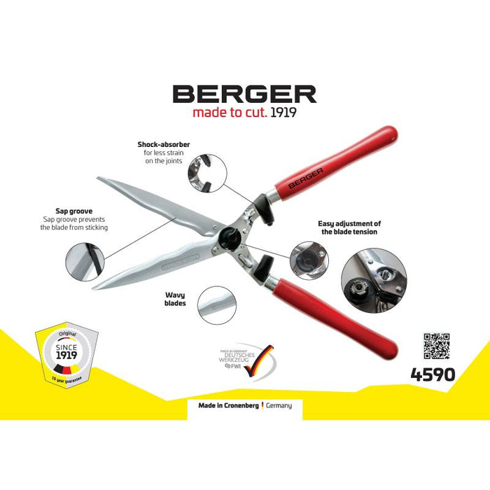 Berger Tools 4590 Hedge Shear with Wavy Blades, Wood Handle, 23.6 Inch