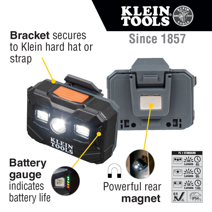 Klein Tools 56062 Rechargeable Headlamp and Worklight, 300 Lumens All-Day Runtime