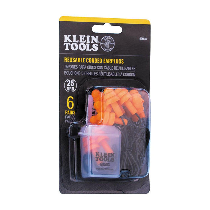 Klein Tools 605036 Corded Earplugs, 6-Pair Pack