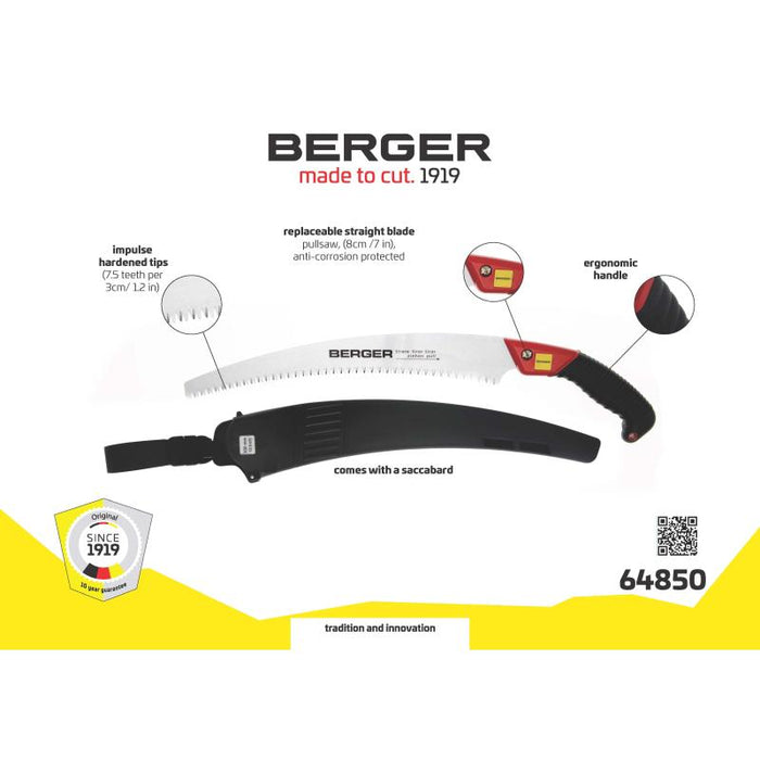 Berger Tools 64850 Curved Blade Pruning Saw with Sheath, 13 Inch