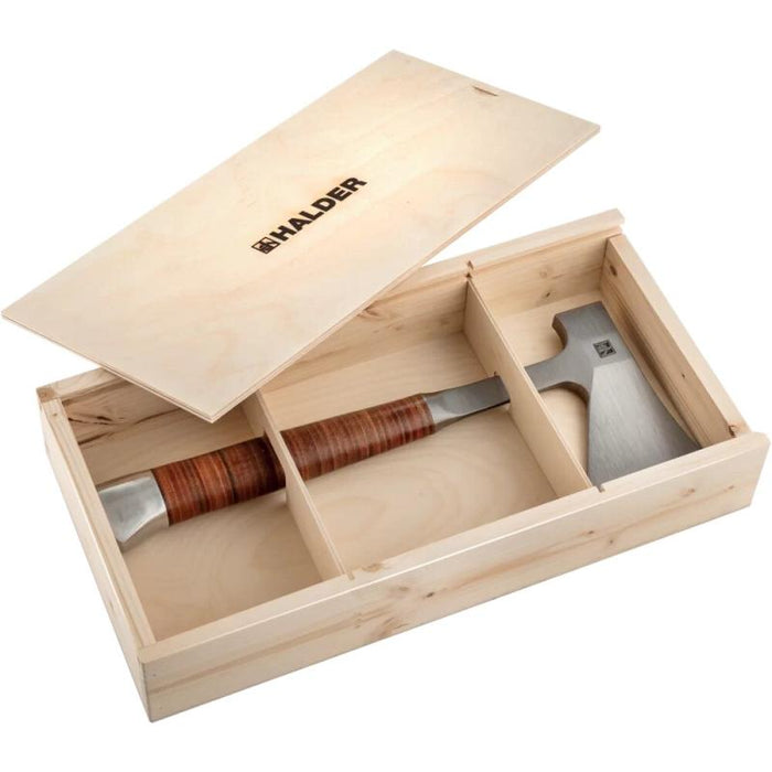 Halder 3555s001 Hand Axe, Full Steel Handle with Leather Grip With Wood "Gift Box"