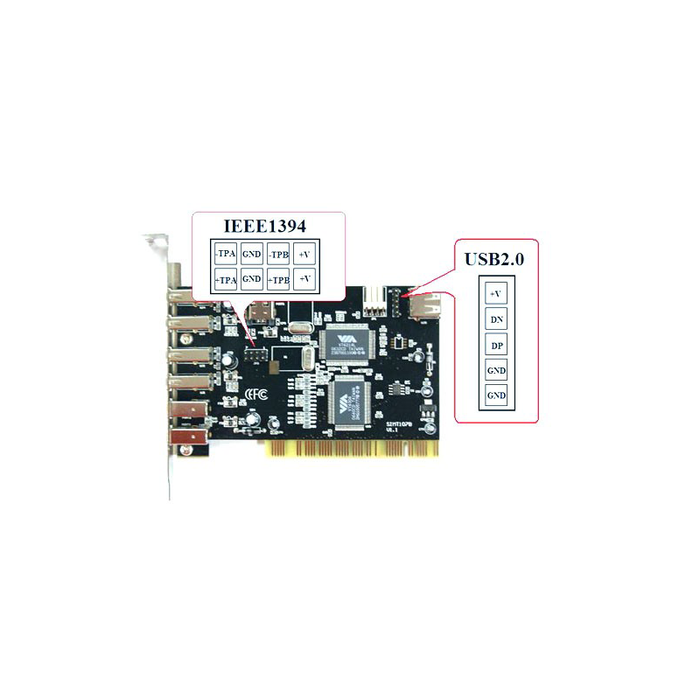 Bytecc BT-PCI-U2FW 4 Ext. + 1 Int. USB 2.0 Ports + 2 Ext. + 1 Int. Firewire 400/1394A Ports PCI Card