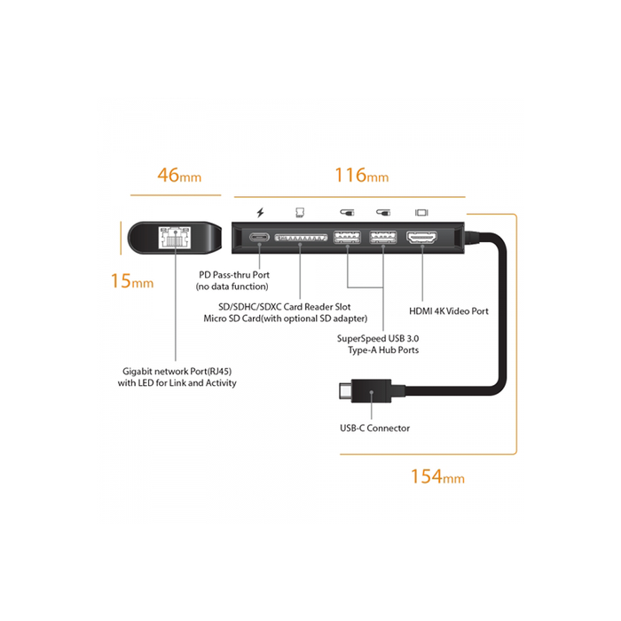 Vantec CB-CU300MDSH USB-C 5-in-1 Multi-Port Adapter