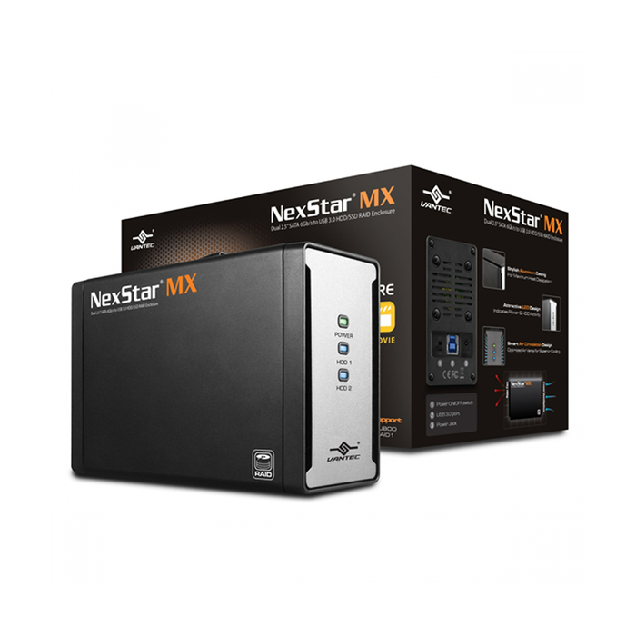 Vantec NST-225MX-S3 Dual 2.5” SATA 6Gb/s to USB 3.0 HDD/SSD RAID Enclosure