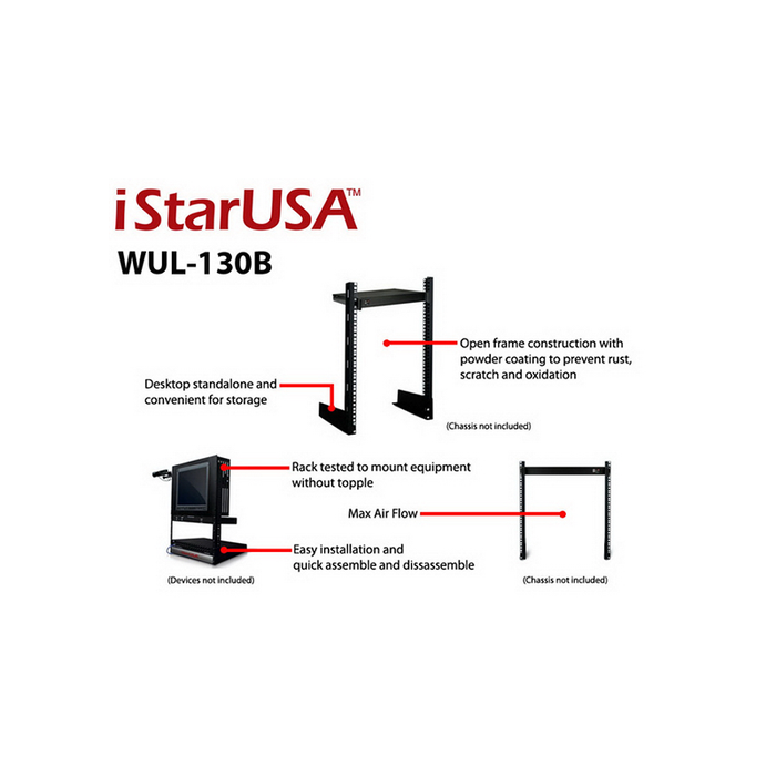iStarUSA WUL-130B 13U Open Frame Rack Stand for Patch Panels/ Hubs/ Routers