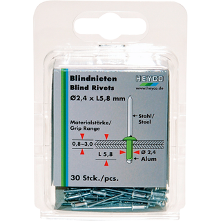 Heyco 01262400100 Blind Rivet Set in Blister Packing