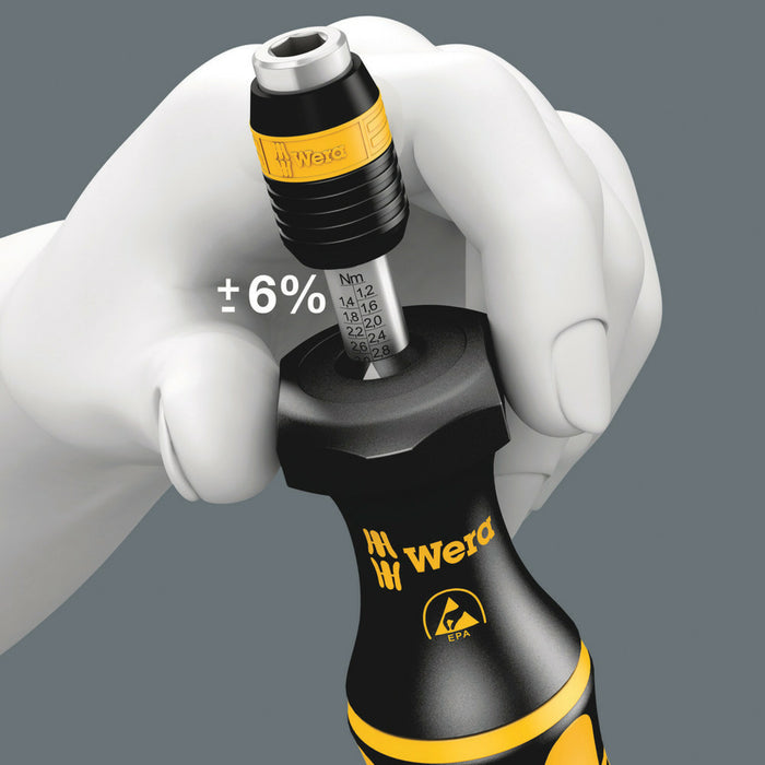 Wera Series 7400 Kraftform ESD adjustable torque screwdrivers (0.1-3.0 Nm) with Rapidaptor quick-release chuck, 7432 ESD x 0.90-1.50 Nm