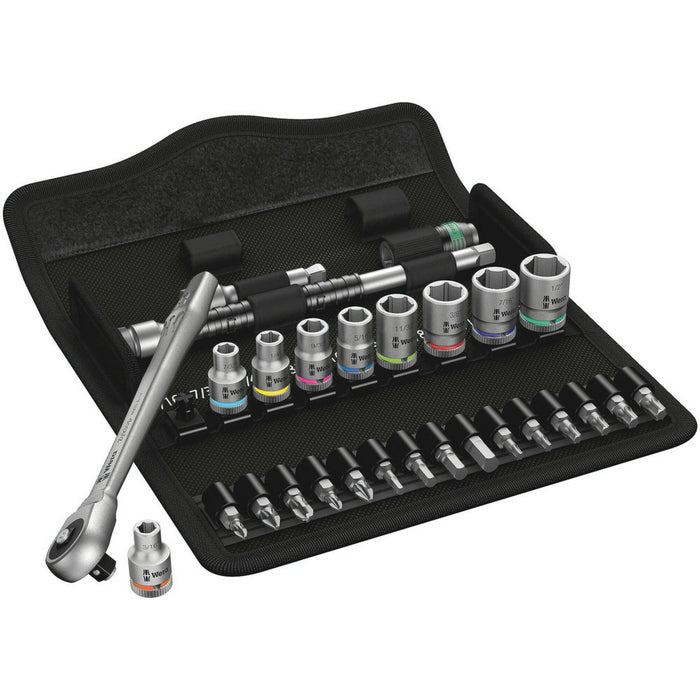 Wera 8100 SA 10 Zyklop Metal Ratchet Set with push-through square, 1/4" drive, imperial, 28 pieces