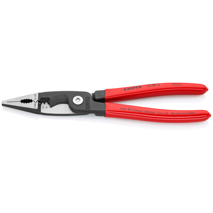 Knipex 13 81 8, 6 in 1 Electrical Installation Pliers with Dipped Handle, Red