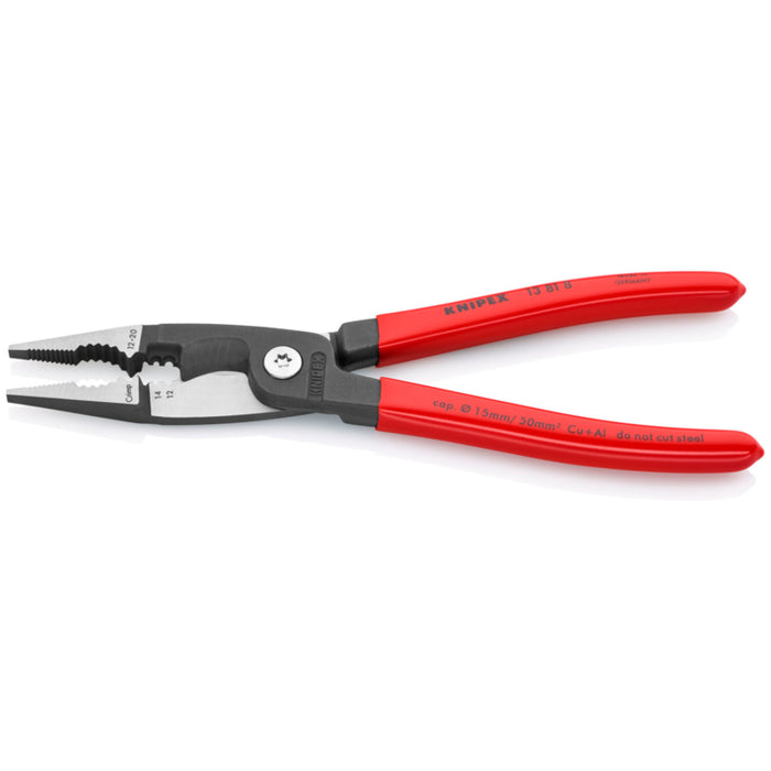 KNIPEX 13 81 8, 6 in 1 Electrical Installation Pliers with Dipped Handle, Red
