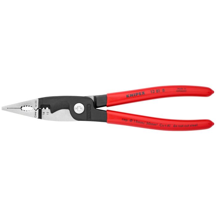 Knipex 13 81 8, 6 in 1 Electrical Installation Pliers with Dipped Handle, Red