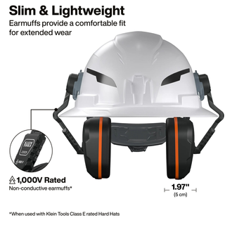 Klein Tools 22029 Slim Non-Conductive Hard Hat Earmuffs
