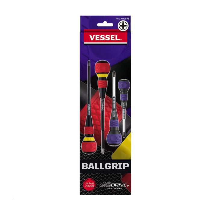 Vessel Tools 2304JSPB BALL GRIP JIS Screwdriver Set, 4 Pc.