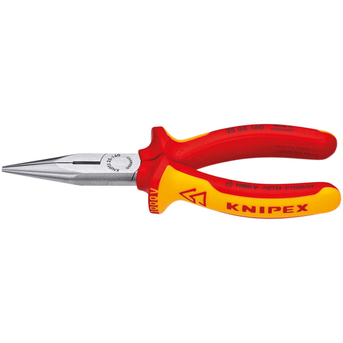 Knipex 25 08 160 SBA Long Nose Pliers with Cutter-1,000V Insulated, 6-1/4"