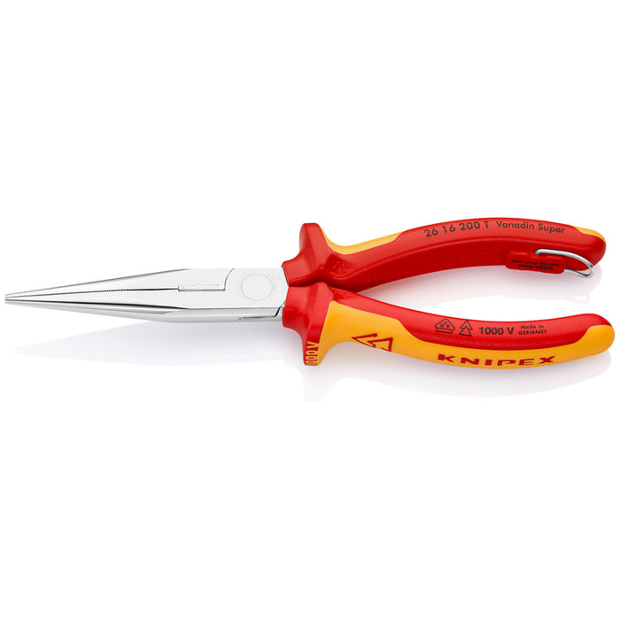KNIPEX 26 16 200 T Long Nose Pliers with Cutter-1000V Insulated-Tethered Attachment