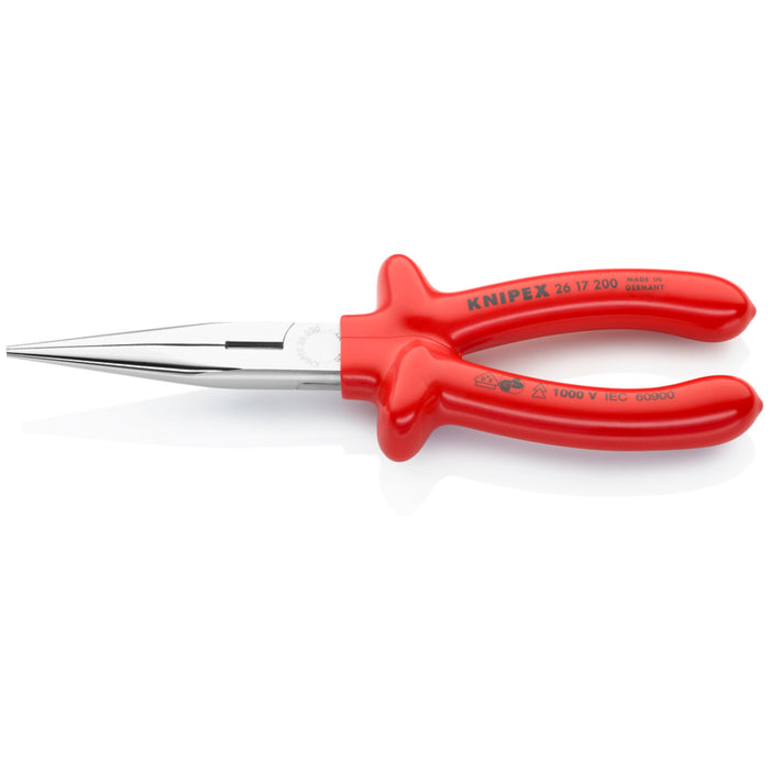 Knipex 26 17 200 Long Nose Pliers with Cutter, 1000 Volt Rated, 8 Inch
