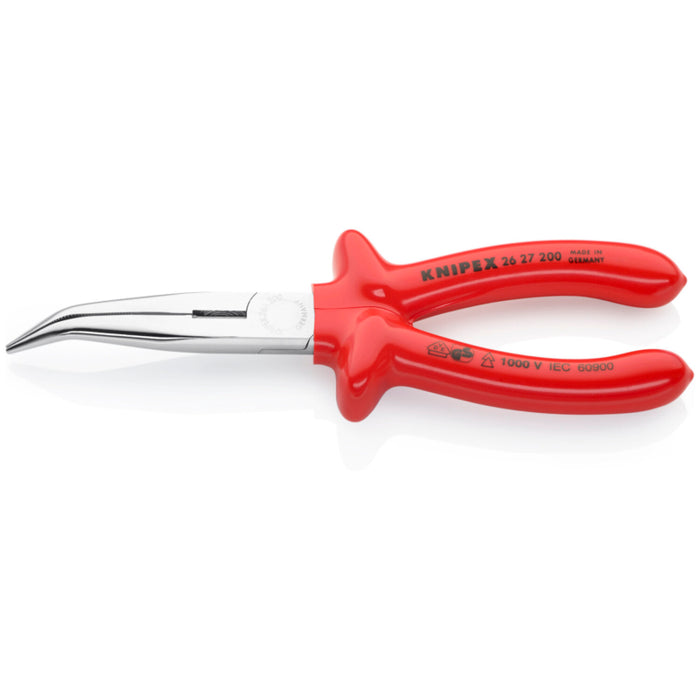 Knipex 26 27 200 Angled Long Nose Pliers with Cutter, 1000 Volt Rated, 8 Inch