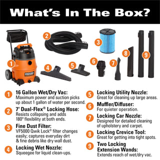 Ridgid 31698 Wet/Dry Vacuum - Ridgid WD1851EX 16 Gallon High Performance Portable Vac