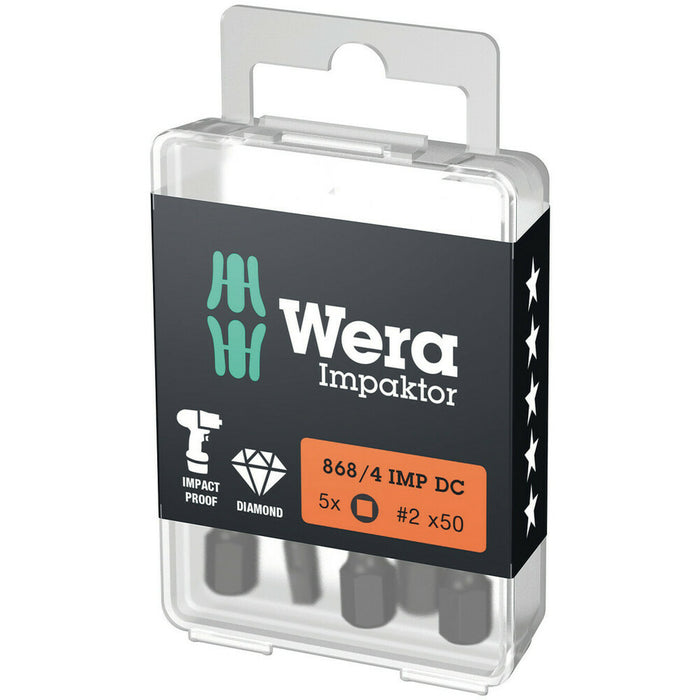 Wera 868/4 IMP DC DIY Impaktor square head socket bits, # 3 x 50 mm, 5 pieces
