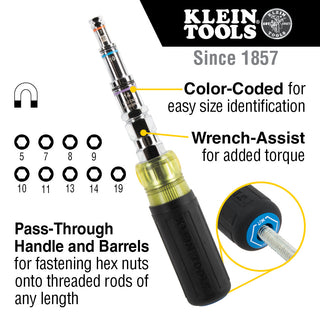 Klein Tools 32809MAGM 11-in-1 Pass-Through Magnetic Multi-Nut Driver, Metric