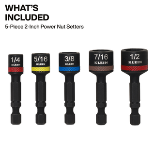 Klein Tools 32925S Magnetic Power Nut Setters, 2-Inch Shaft, 5 Pc.