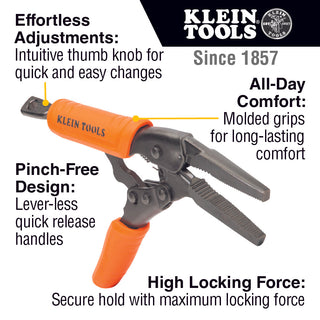 Klein Tools 38665 Locking Pliers, Long Nose 6", Curved Jaw 7" & 10", 3 Pc.