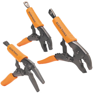 Klein Tools 38665 Locking Pliers, Long Nose 6", Curved Jaw 7" & 10", 3 Pc.