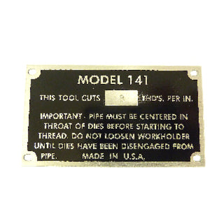 Ridgid 39835 Serial Plate 141