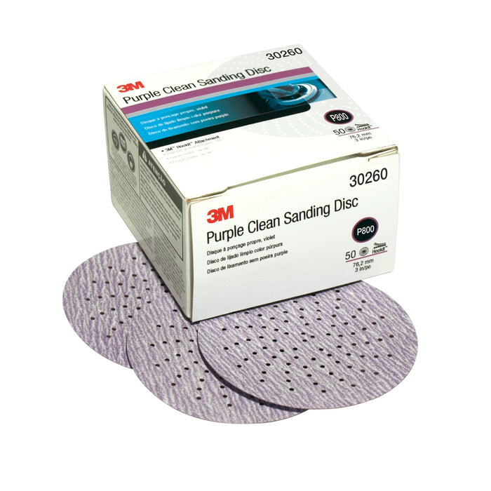 3M Hookit Purple Clean Sanding Disc 343U, 30260, 3 in, P800, 50 discsper carton