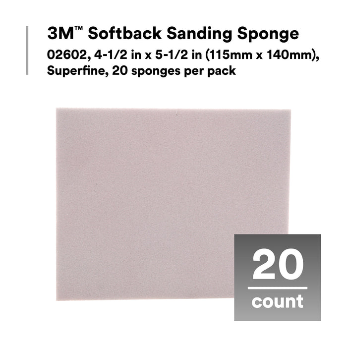 3M Softback Sanding Sponge, 02602, 4 1/2 in x 5 1/2 in (115mm x 140mm),Superfine