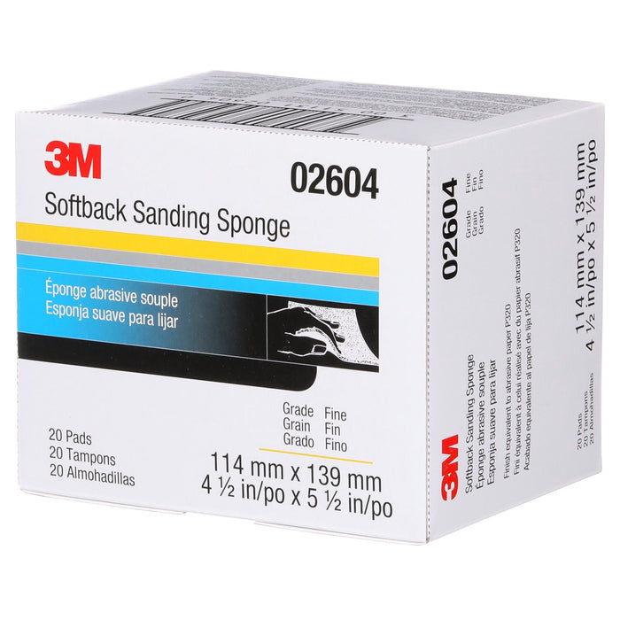 3M Softback Sanding Sponge 02604, 4 1/2 in x 5 1/2 in (115 mm x140 mm), Fine