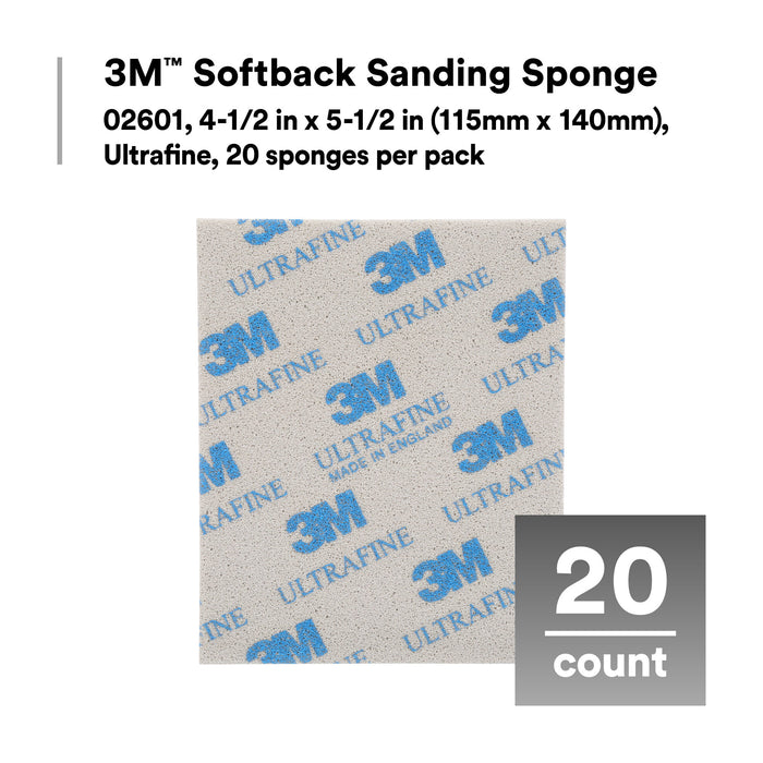 3M Softback Sanding Sponge 02601, 4-1/2 in x 5-1/2 in, (115mm x140mm), Ultrafine