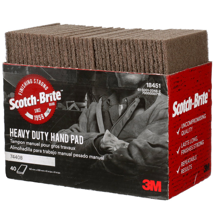 Scotch-Brite Heavy Duty Hand Pad 7440B, HP-HP, A/O Medium, Tan, 6 in x 9 in