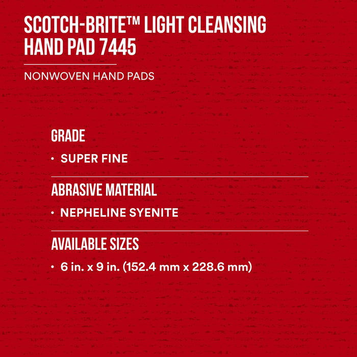 Scotch-Brite Light Cleansing Hand Pad 7445, HP-HP, Nepheline SyeniteSuper Fine