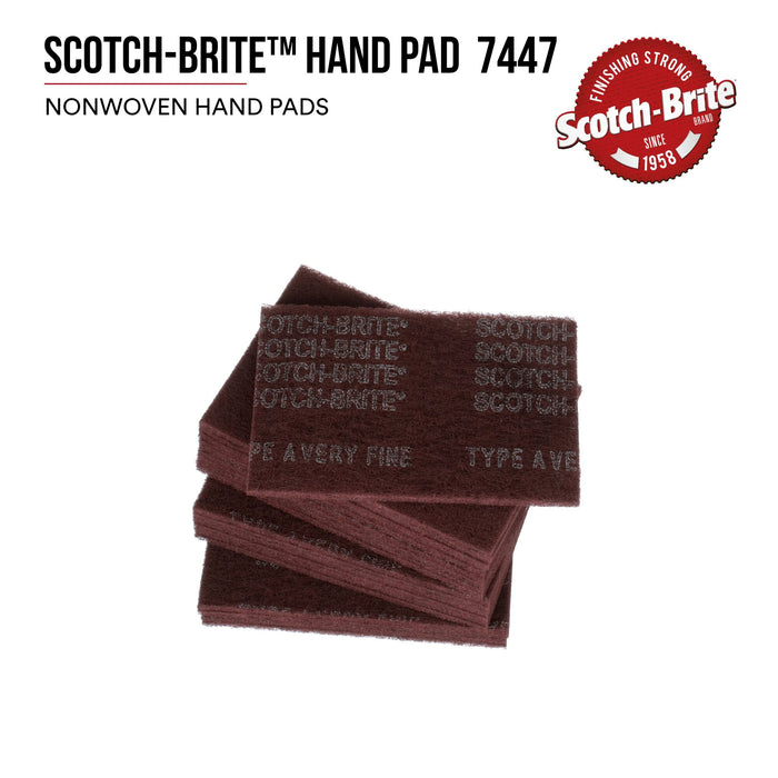 Scotch-Brite Hand Pad 7447, HP-HP, A/O Very Fine, Maroon, 6 in x 9 in