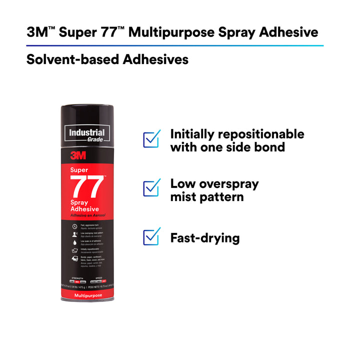 3M Super 77 Multipurpose Spray Adhesive, 24 fl oz Can (Net Wt 16.75oz)