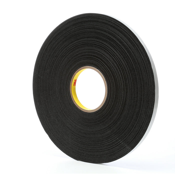 3M Vinyl Foam Tape 4516, Black, 1/2 in x 36 yd, 62 mil, 18 rolls percase