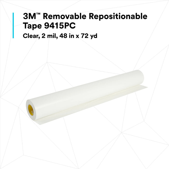 3M Removable Repositionable Tape 9415PC, Clear, 48 in x 72 yd, 2 mil