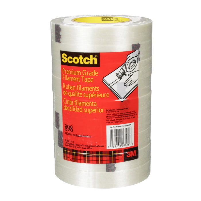 Scotch® Filament Tape 898, Clear, 24 mm x 55 m, 6.6 mil, 36 rolls percase