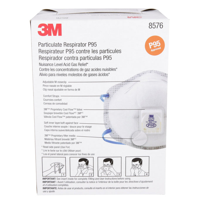 3M Particulate Respirator 8576, P95, with Nuisance Level Acid Gas Relief