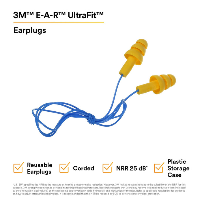3M E-A-R UltraFit Earplugs 340-4002, Corded, Carrying Case
